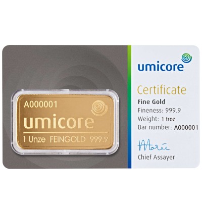 Umicore - 1 Oz - investment gold ingot