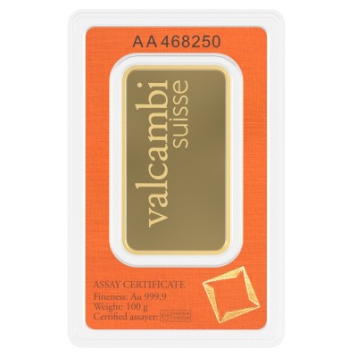 Valcambi 100g - Investointikultaharkko (valettu/lyöty)