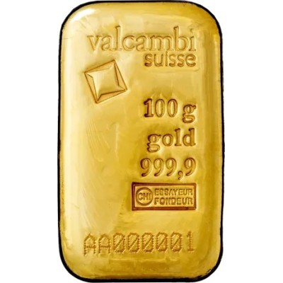 Valcambi 100g - Investointikultaharkko (valettu/lyöty)
