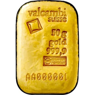 Valcambi 50 g - Investointikultaharkko (valettu/lyöty)
