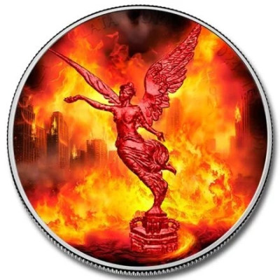Meksiko Libertad - Luonnonvoimat - Tulipalo - 1 Oz - hopeinen keräilykolikko