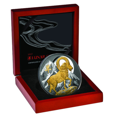 Lunar Goat (2027) – 5 unssia – hopeinen proof-keräilykolikko